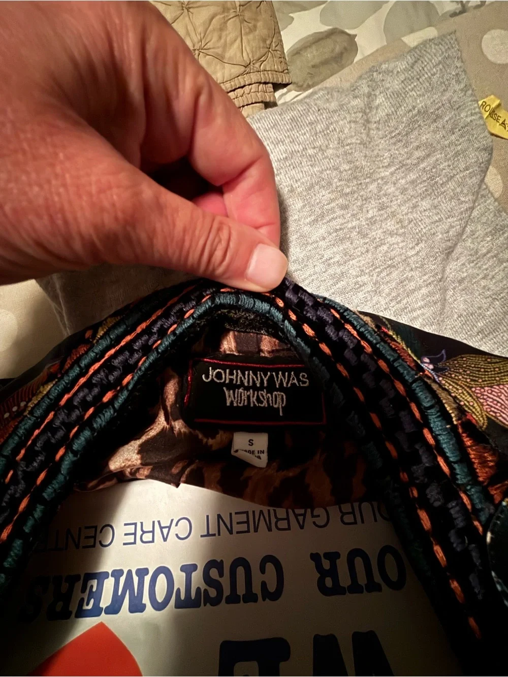 Johnny Was Workshop Black Satin “Smoking Jacket” with Multicolor Embroidery - Picture 3 of 3